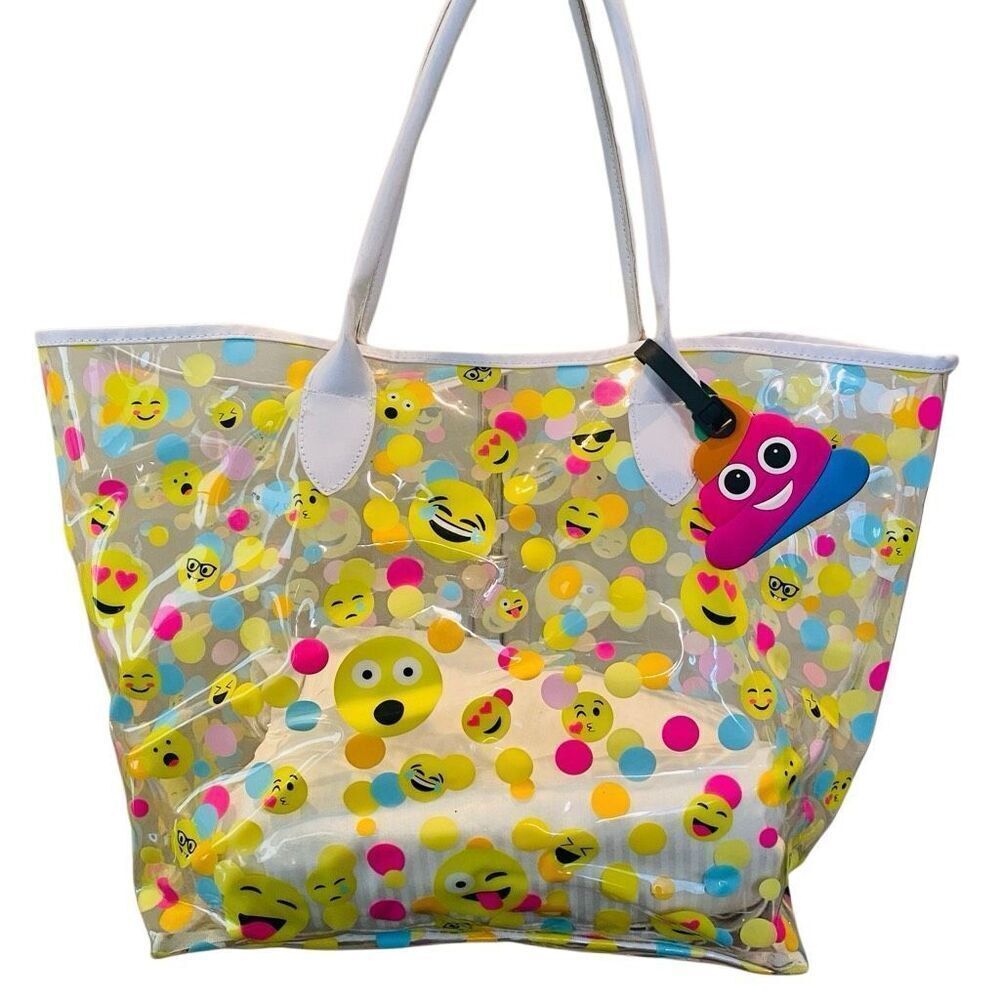 Justice Confetti Emojis Transparent Tote Bag Clear Multicolor Size 12"